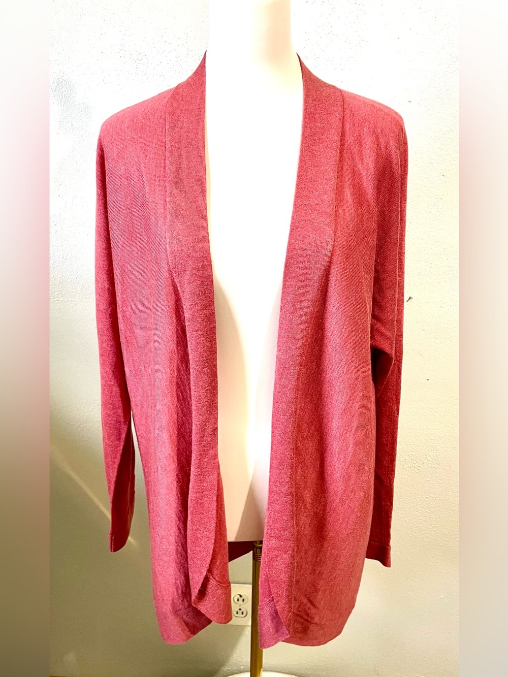 Eileen Fisher Red Merino Wool Alpaca Blend Open Front Cardigan Sweater Soft Knit